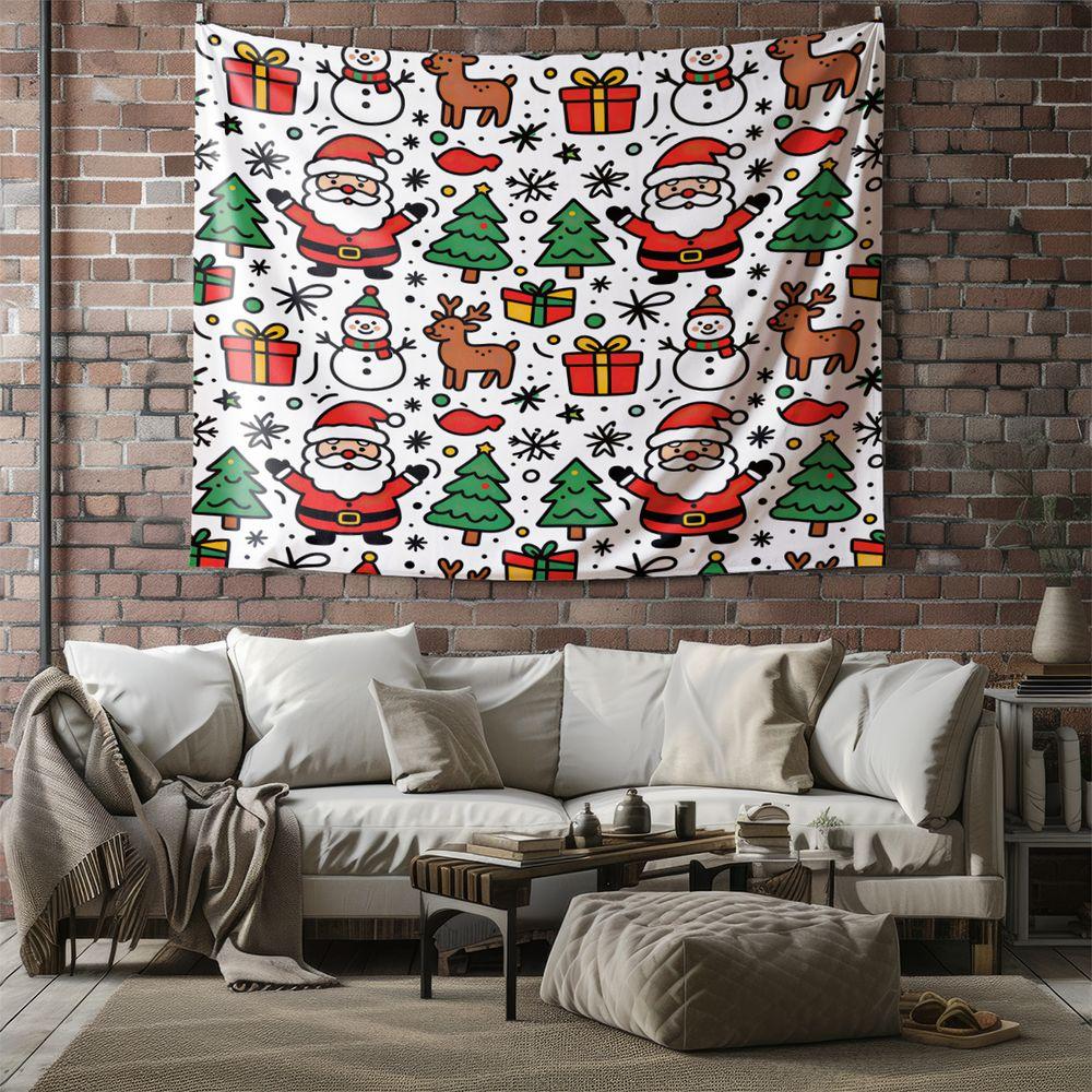 Christmas Santa Reindeer Tapestry Wall Hanging Tapestries Wall Blanket Backdrop Decor Holiday Wall Art