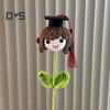 Graduates Crochet Flower Bouquet Graduation Hat Cartoon Boy Girl Dog Handmade Knitting Flower Branch Grad Parties Home Decoration