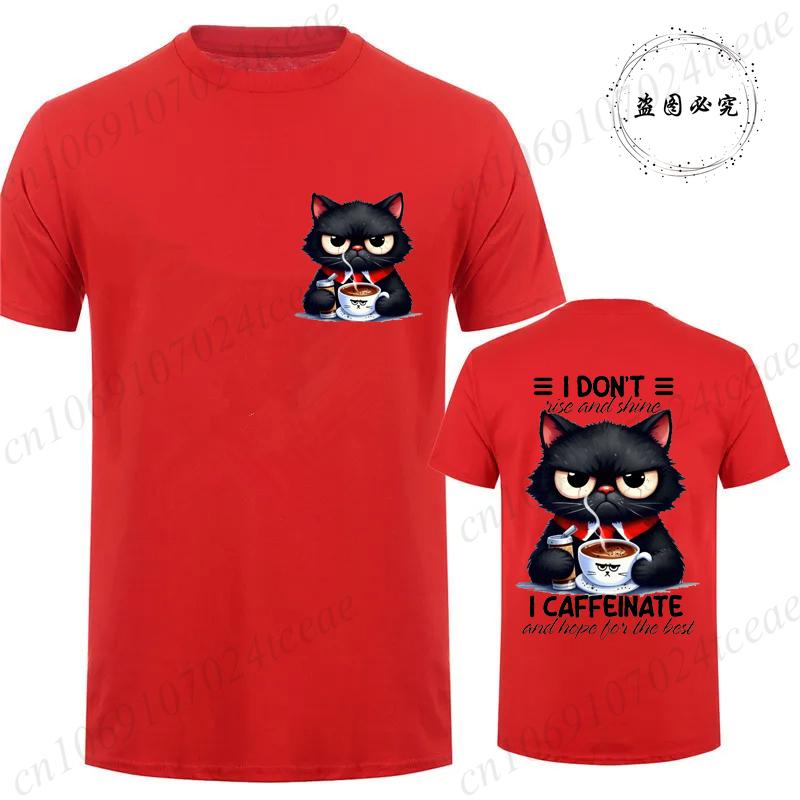 Cat Loving Coffee Print Men's T-shirt Summer Tees Comfortable Breathable Short-sleeve Top Black Cat Lovers Oversized Men T-shirt