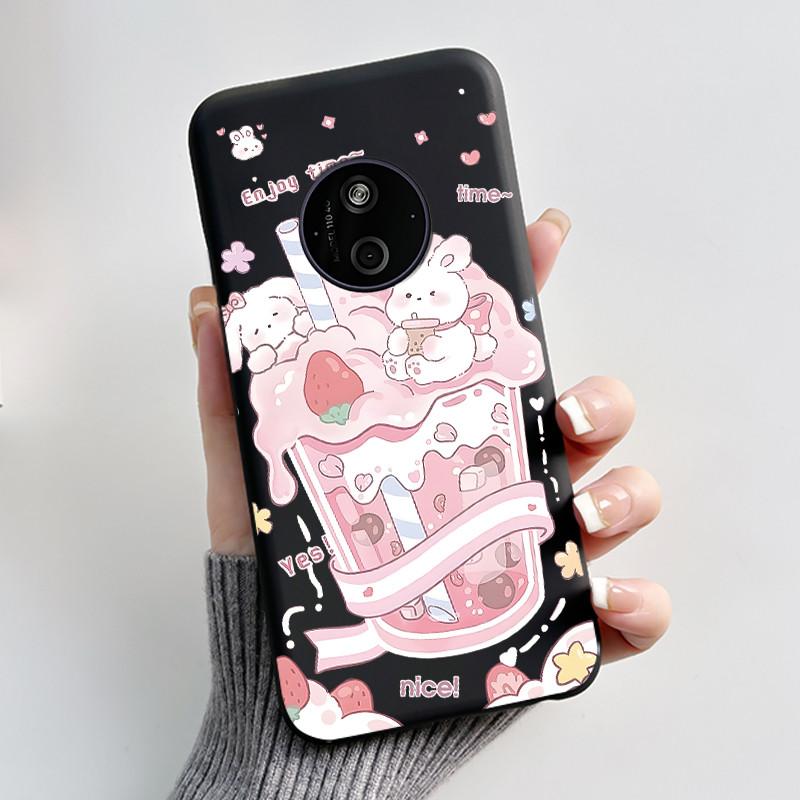 Phone Case For Nokia 125 HMD 110 4G 2024 Casing Luxury Cute Love Rabbit Funny Cartoon Black Matte Soft Silicone Shockproof Cover