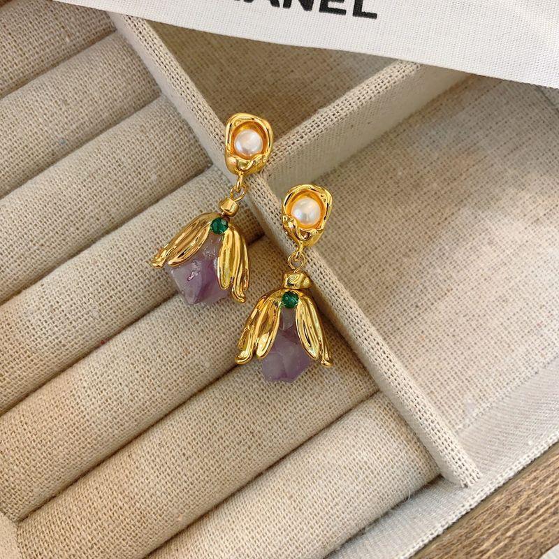 Niche Style Heavy Industry Earrings Exaggerated Types A and B Purple Crystal
