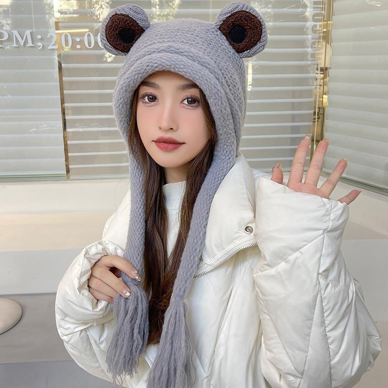 Cute frog knitted wool hat winter ear hat winter girl warm Lei Feng hat versatile student headgear
