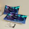 Wolf Couple Fitted Sheet Set Blue Purple Aurora Floral Print Bedding Set With Pillowcases For Bedroom Decor