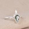Vintage Moss Agate Promise Ring with CZ Halo | Nature Inspired Sterling Silver Ring | Moss Agate & Cubic Zirconia Engagement Ring