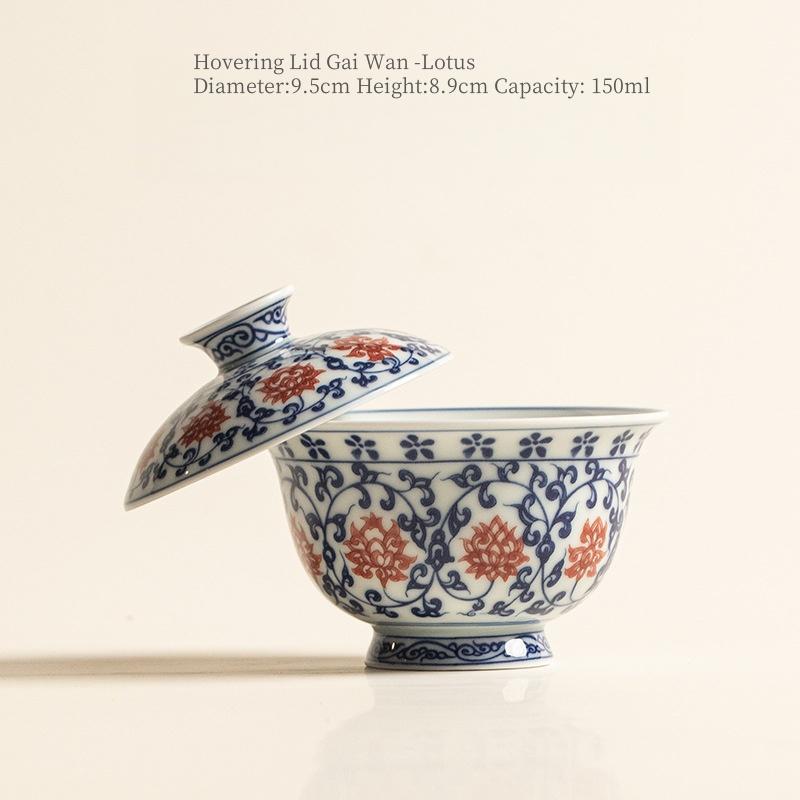 Сине-белая парящая гайвань в ретро-китайском стиле, крытая чаша, бытовая керамическая чаша для заваривания чая, пиала, чаша для чайной церемонии  200ml