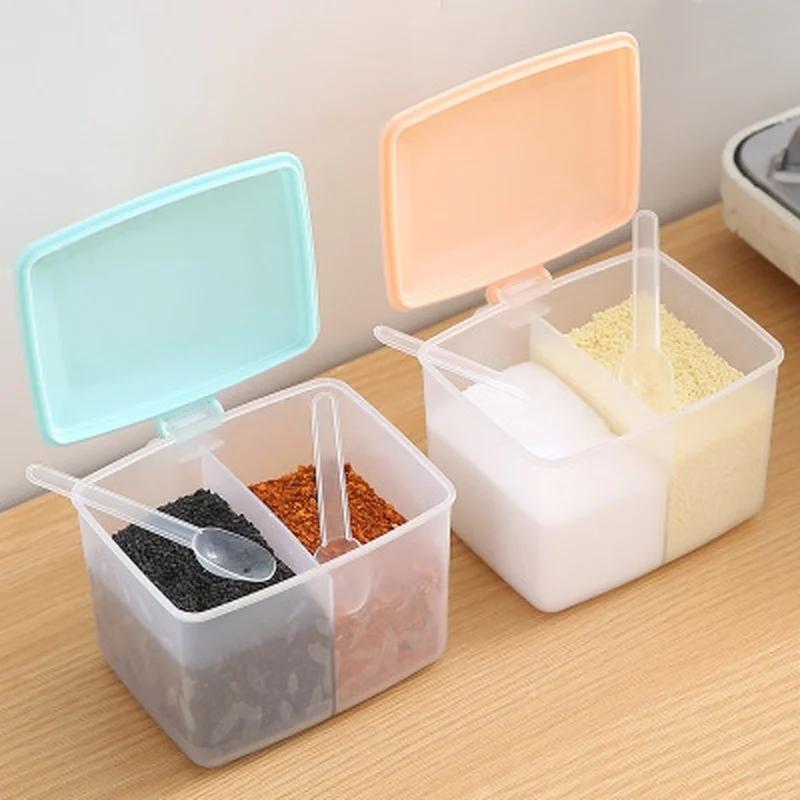 Plastic Divided Seasoning Box Kitchen Seasoning Jar Seasoning Box Convenient Creative Sugar Jar Salt Jar Kitchen Accessories