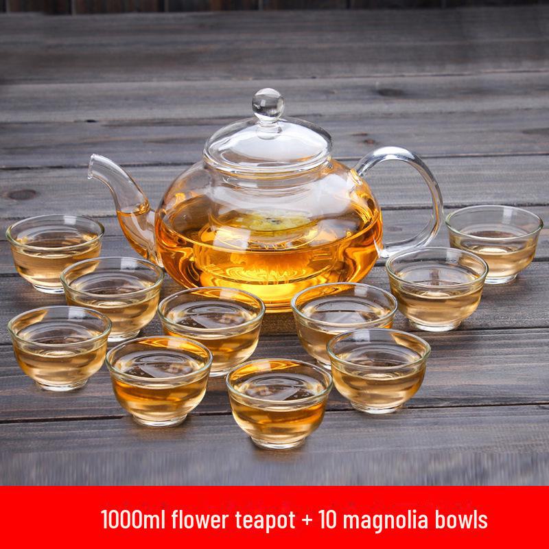 High-Temperature Resistant Glass Teapot Set with Thickened Borosilicate Teacups for Kung Fu Tea.