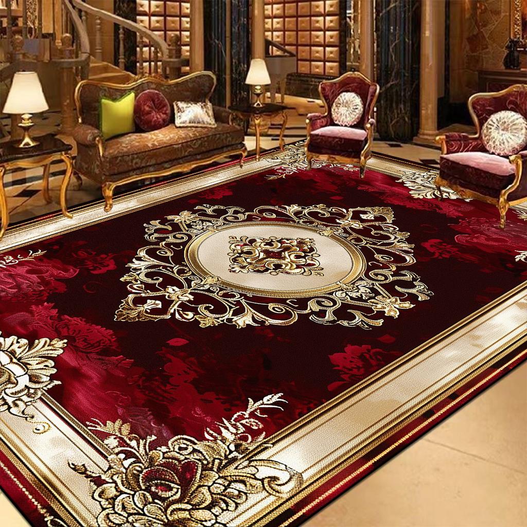 European Style Red Rugs for Living Room Luxury Home Decor Carpet Large Size Non-slip Lounge Rug Bath Absorbent Rugs Customizable