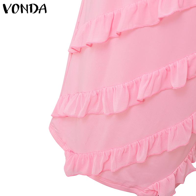 VONDA Women Sling Sleeveless Front Ruffled Thin Bodycon Long Party Dress