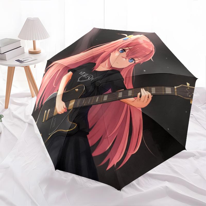 Hitori Gotoh (Bocchi der Fels!) Muster, automatischer Klappschirm, tragbares und faltbares Design, 8 Schirmstäbe, ein Weihnachts- oder Geburtstagsgeschenk.
