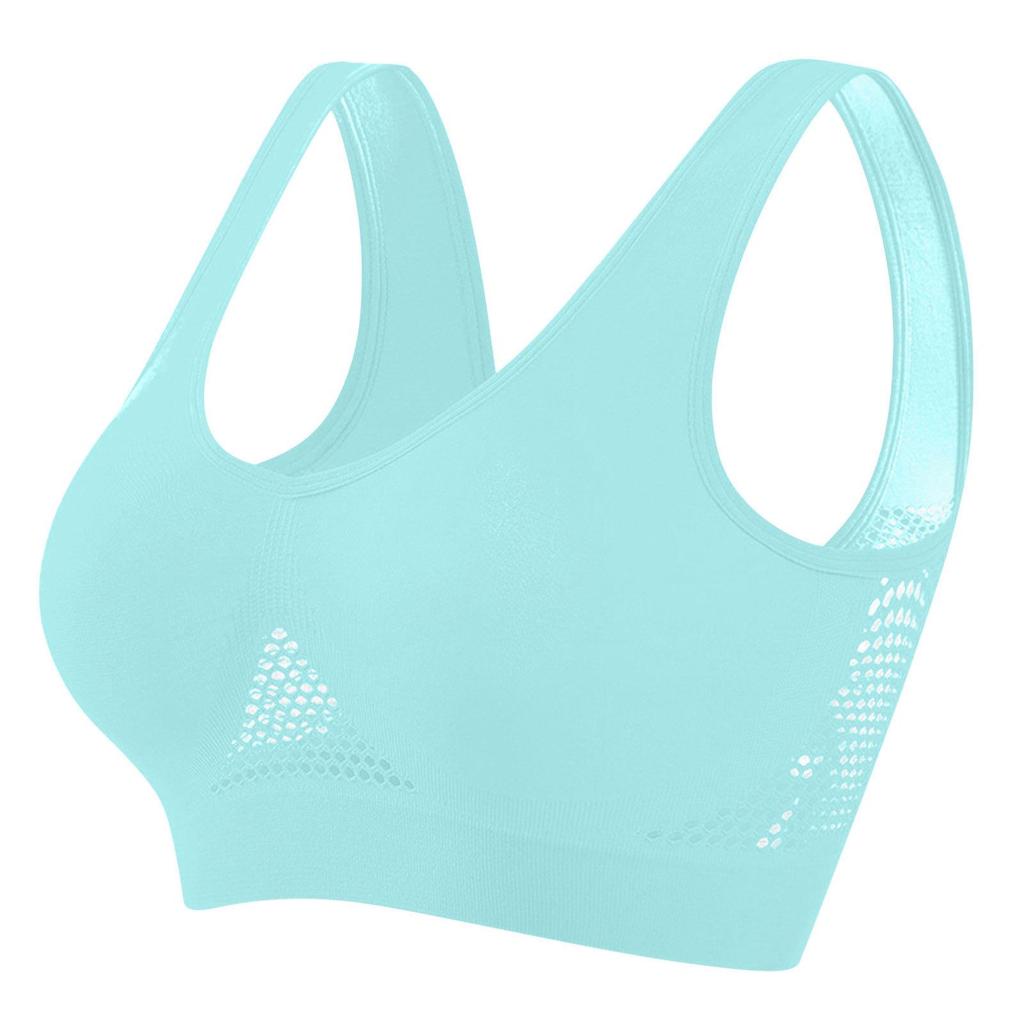 Women's Plus Size Wireless Sports Bra with Breathable Mesh for Yoga and Running