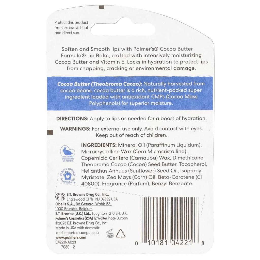Palmer'S, Cocoa Butter Formula with Vitamin E, Lip Balm for Soft Skin, 2 Pack, 4G (0.15Oz) Each