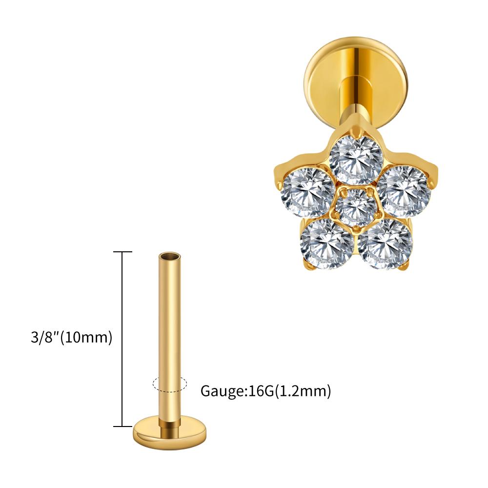 Right Grand ASTM F136 Titanium 5 CZ Flower Lip Labret Monroe Stud 16G Floral Cartilage Helix Earring Flat Back Piercing Jewelry