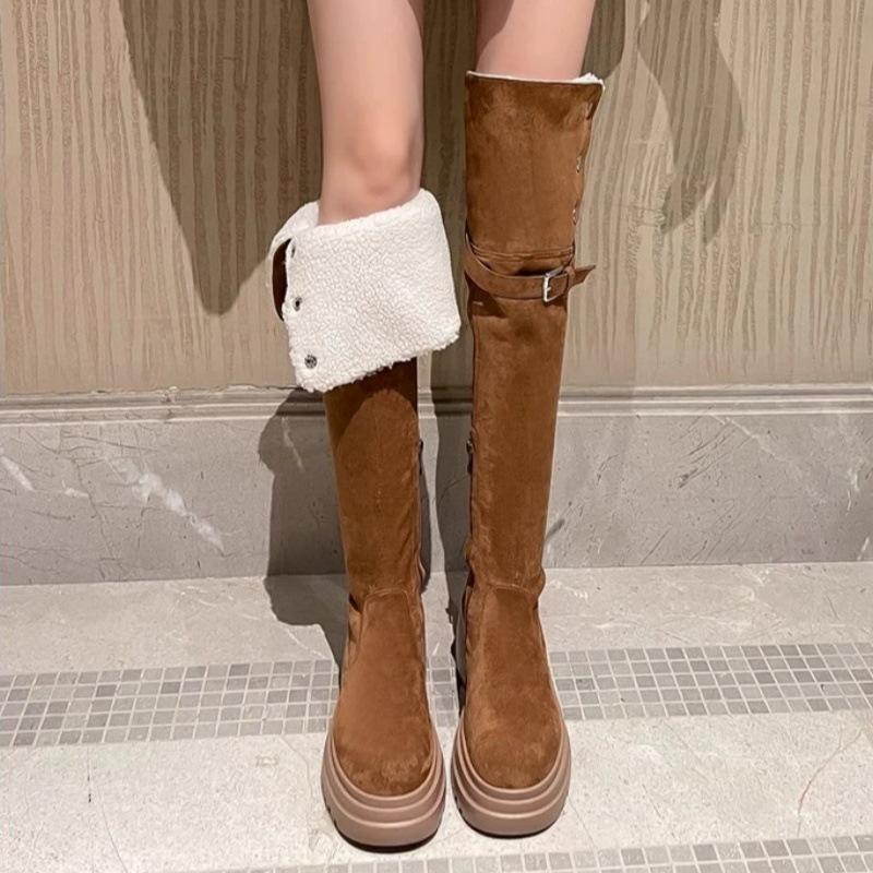 Retro fashion knee boots thick-soled versatile two wear folded knight boots slim high boots wowinter