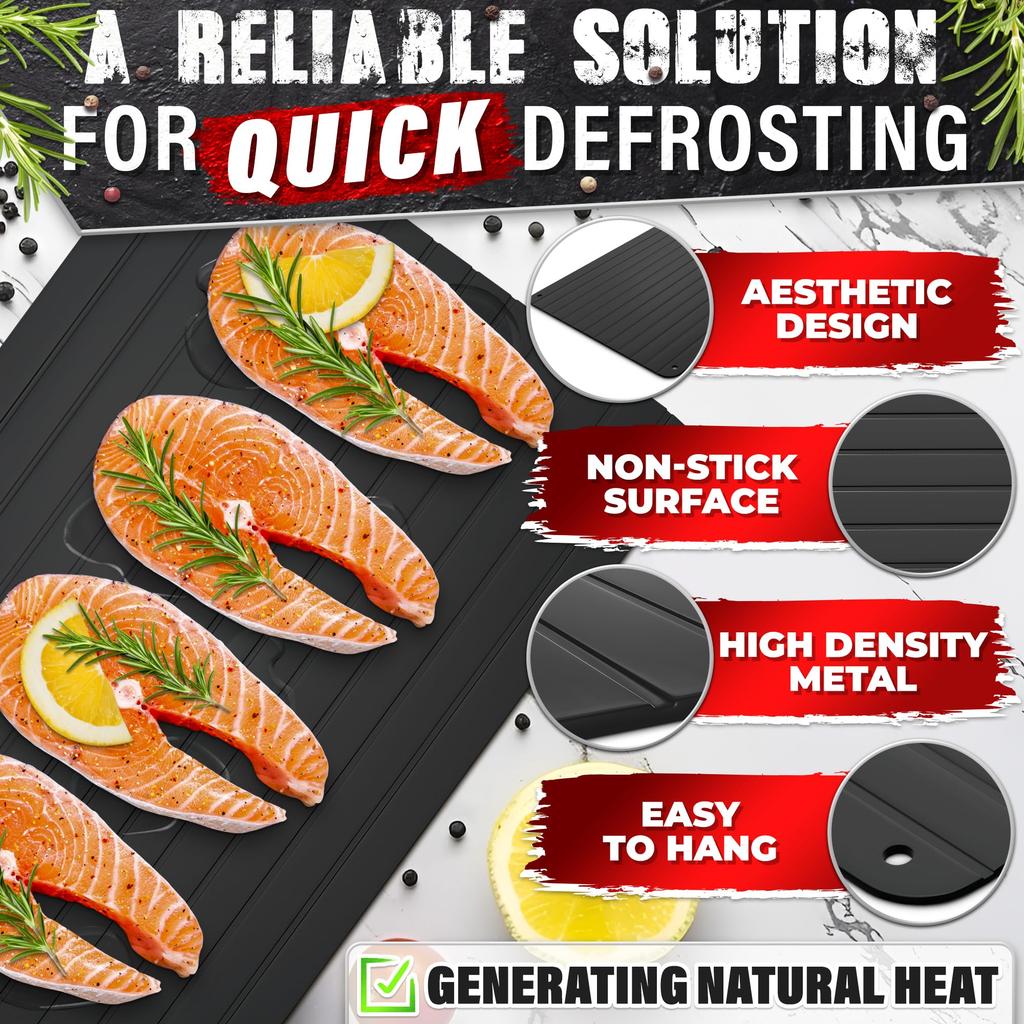 Quick Defrosting Tray for Frozen Meat Fish Vegetables Non-Electric Aluminum Thawing Non-Stick Surface High Thermal Conductivity