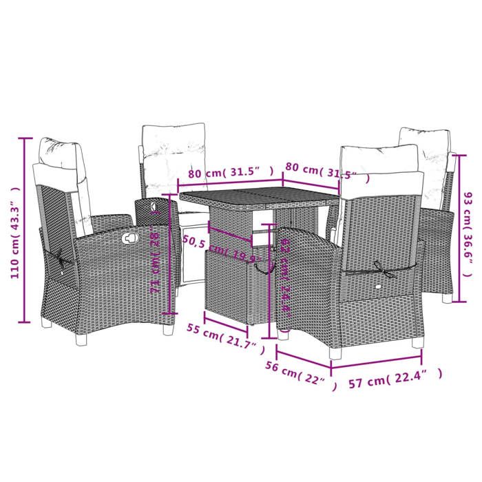 VidaXL 5-Piece Garden Dining Set with Cushions, Patio Table, Patio Furniture, Outdoor Furniture, Black 3277376