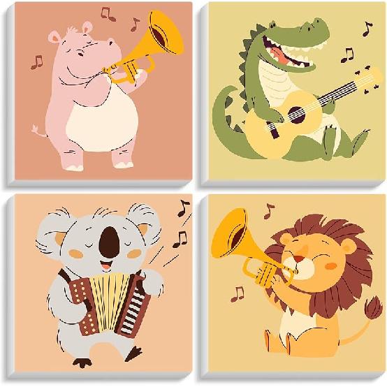 4 Pack Paint by Numbers Kit for Kids with Wooden Frame, Animals Easy Framed Paint by Numbers for Kids Age 4-8-12, DIY Simple Acrylic Oil Kids