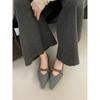 Vintage Gray Plush Niko Thick Heel Single Shoes Women's Shoes 2025 Autumn and Winter Temperament Bow Commuter Kitten Heel