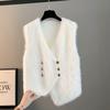 Women Loose Fit Knit Vest Cardigan 2025 New Faux Mink Fur Sweater Vest Spring Autumn Winter Outerwear
