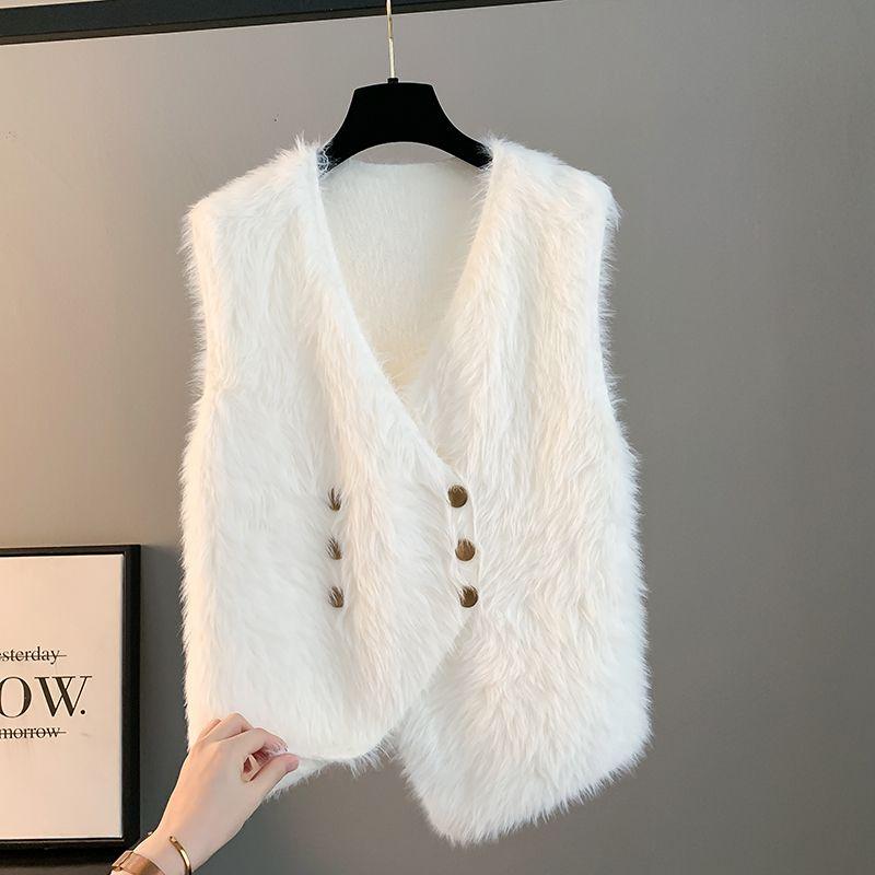 Women Loose Fit Knit Vest Cardigan 2025 New Faux Mink Fur Sweater Vest Spring Autumn Winter Outerwear