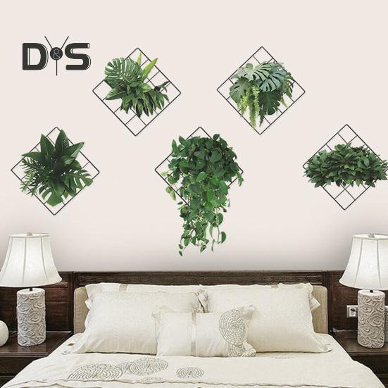 6 ks 3D mřížka nálepka se zelenými rostlinami odnímatelná vodotěsná PVC samolepící samolepicí obývací pokoj ložnice kancelář nástěnné umění dekorace zeleň