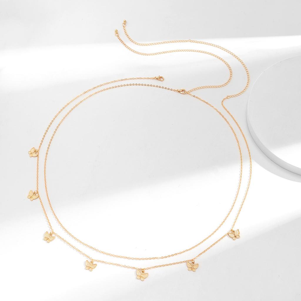 Tassels Butterfly Waist Chain for Women Sexy Charming Double Metal Belly Chain Summer Beach Body Chain Vacation Jewelry Gift