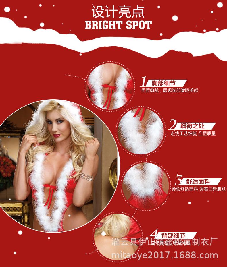 European & American Christmas Hooded Lingerie Set: Sexy Hollowed-Out Bodysuit with Garter Belts