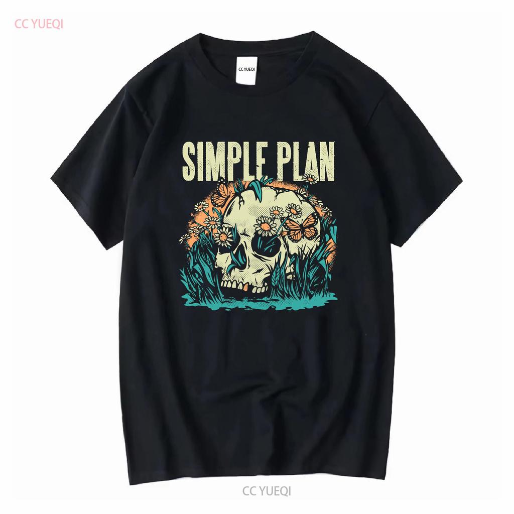 Simple Plan Band T-shirt Nera con Teschio Cotone Tutte le Taglie 3f1472 Lavata Vintage Elasticizzata Traspirante Versatile Morbida Leggermente