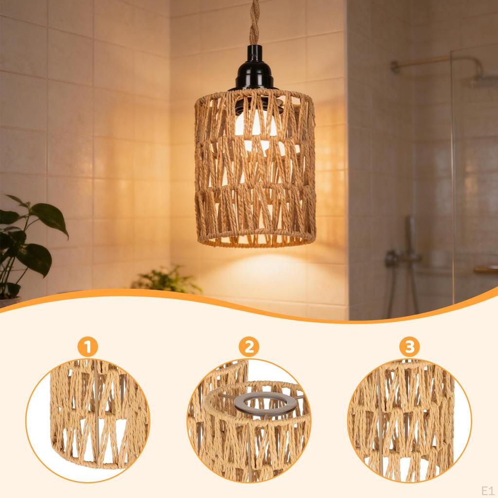 3 Pieces Paper Rope Lamp Shade Handwoven Home Decor Unique Bohemian Vintage Boho Replacement