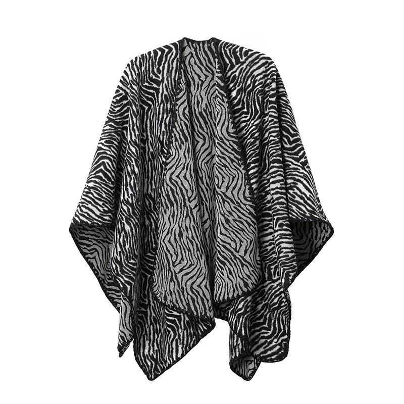 Plus Size Zebra Print Shawl: European/American Autumn/Winter Women s Mid-Length Jacket 150x130 cm зебра черный