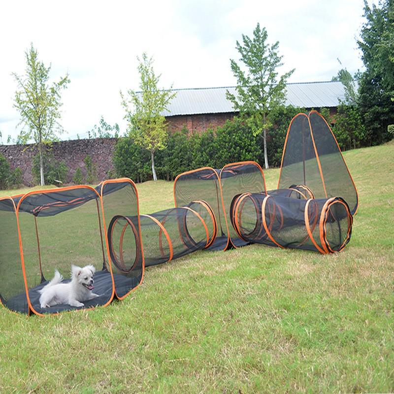 In-Stock Portable Pet Tent Set: 6-Piece Cage, Tunnel & Freely Assembled Fence for Cats and Dogs
