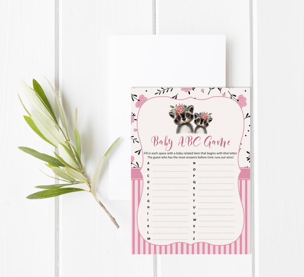Inkdotpot Baby Shower Game Set Of 50 BabyA  AlphabetA  ABCA  Game Raccoon Jungle Animals Party