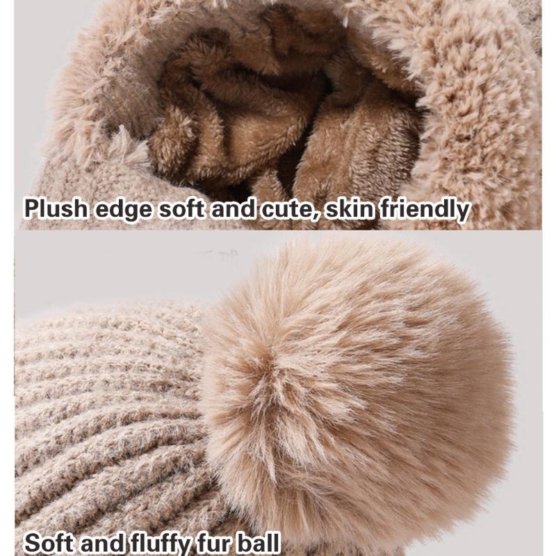 Versatiles Knitted Hat Women Ponytail Hat with Integrated Vintage Neck Warmer for Women with Neck Warmer