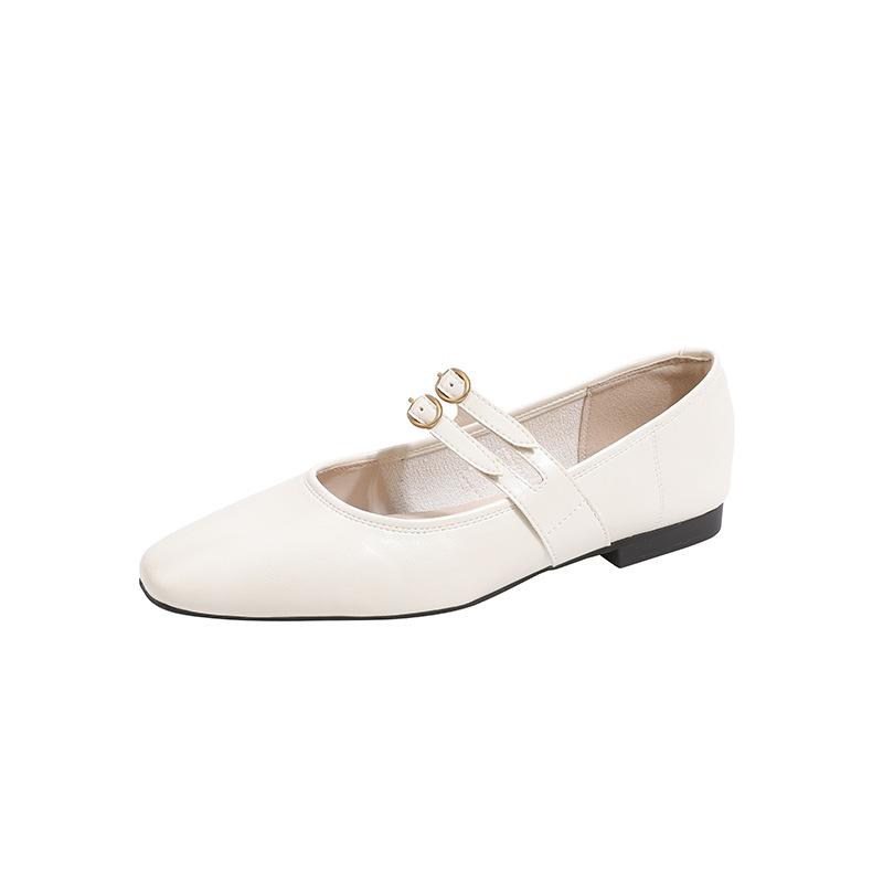 Spring and summer new high-end retro square head shallow mouth single shoes women's soft leather thick heel late evening wind Mary Jane shoes