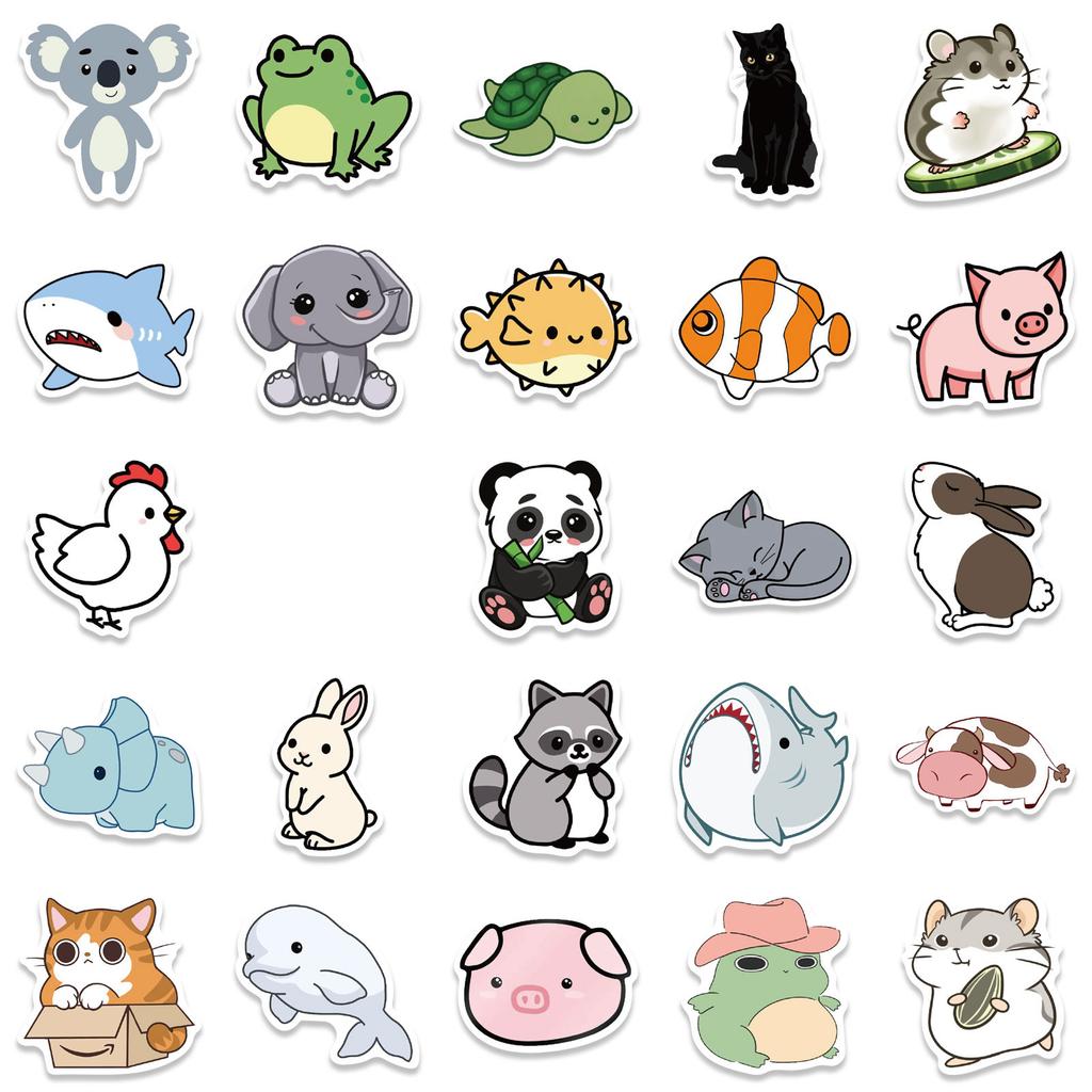 50 Cute Cartoon Animals Set Stickers Personalized Decorative Suitcase Notebook Waterproof and Removable Without Repeating Stickers