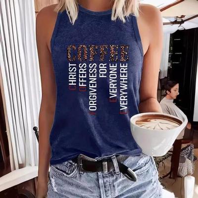 Gilet Girocollo Stampato a Lettere Top Senza Maniche Casual Primavera ed Estate