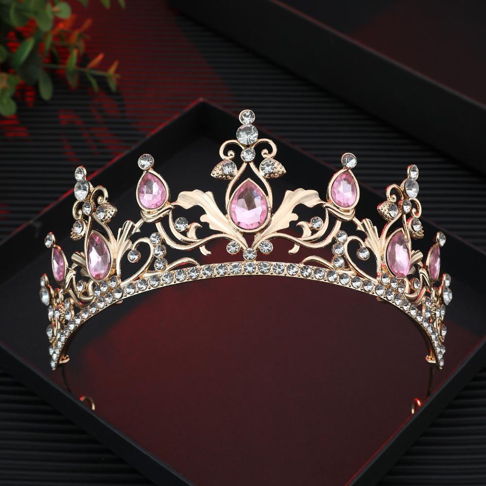 Baroque Wedding Hair Tiara Headpieces Diadem Veil Tiaras Crystal Bridal Tiara Crown Dance розовый