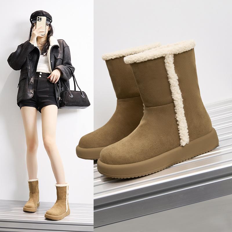 Retro Snow Boots Women's 2025 Winter New Velvet Thickened Warm Overalls Cotton Shoes Comfortable Soft-soled Martin Boots
