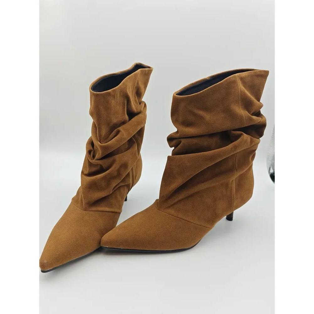 Eilyken 2026 Nuovi Stivali Invernali Corti alla Caviglia Pieghettati a Punta Donna Retro Eleganti Designer Femminili Botas