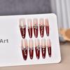 Handmade Red Cat Eye French Style Nail Tips - Wearable Finished False Nails Stickers