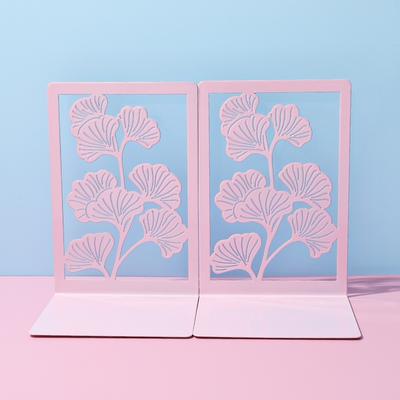 2 kusy Růžové Šťastné Kovové Zarážky na Knihy ve Tvaru Listu Ginkgo - Dekorativní Zarážky na Knihy pro Domácí Kancelář Knihovnu, Pevné Podpěry Poliček Organizéry