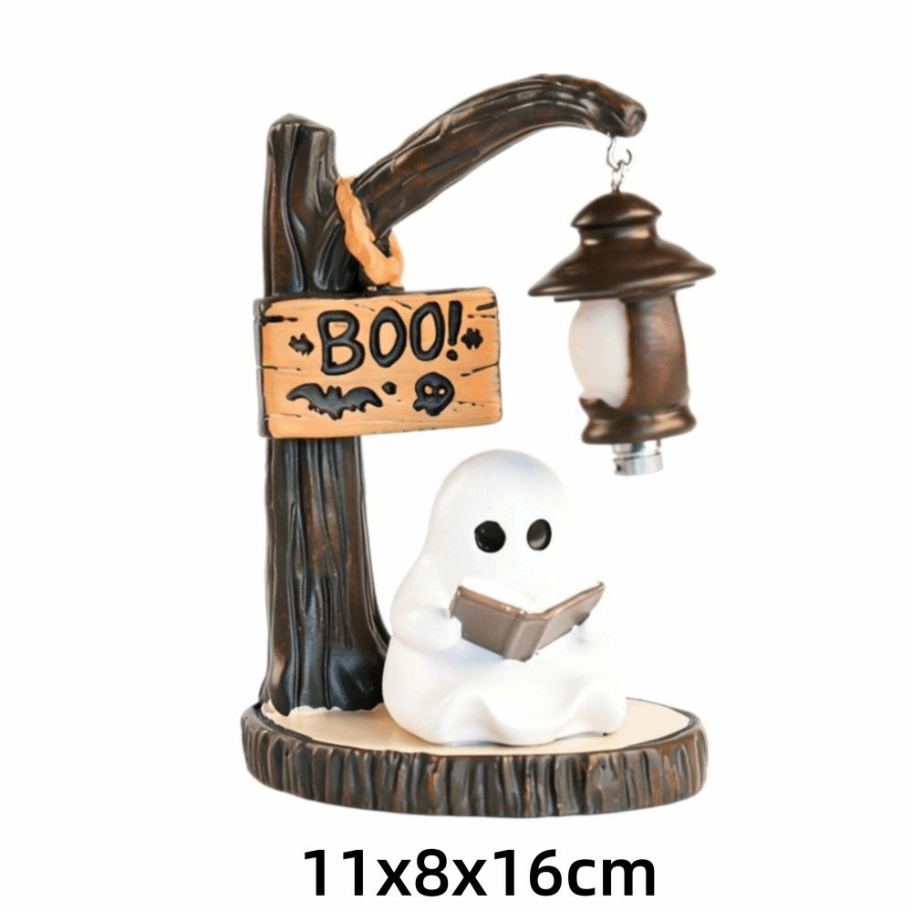Resin Reading Ghost Figurine Hanging Lantern LED Ghost Decoration Bookshelf Decor