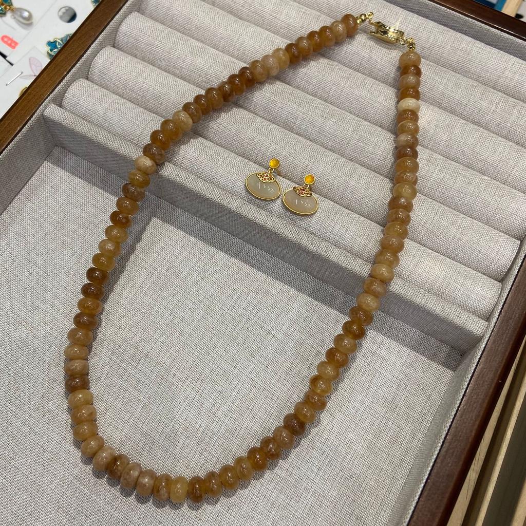 Vintage Yangchun Topaz Spring And Summer Holiday Necklace Set Love Bubble Gum Natural Stone Beaded Necklace 8Mm