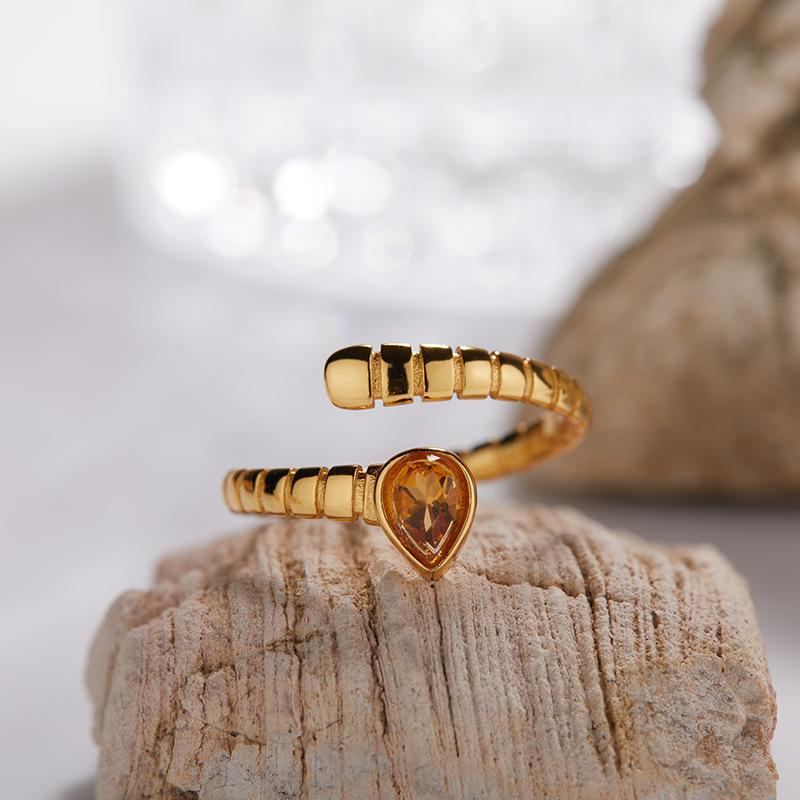 Earrings S925 Sterling Silver Plated 18K Gold Snake Colored Treasure Ring, Premium Non-Fading Wind Niche Index Finger Ring