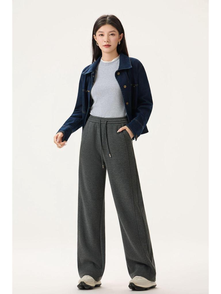Women's Fashionable Gray Fleece-Lined Winter Pants: Petite, Narrow, or Wide-Leg Acetate Wool Sweatpants.
