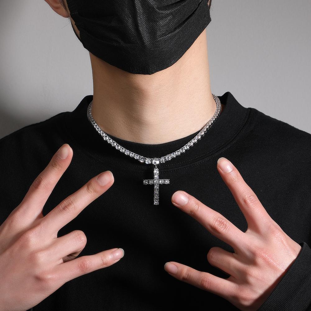 Fashion Jewelry Cross Charm Hip Hop Simple 1 Row Tennis Chain Women Men Elegant Cross Pendant Choker 5a+ Cz Prom Necklace