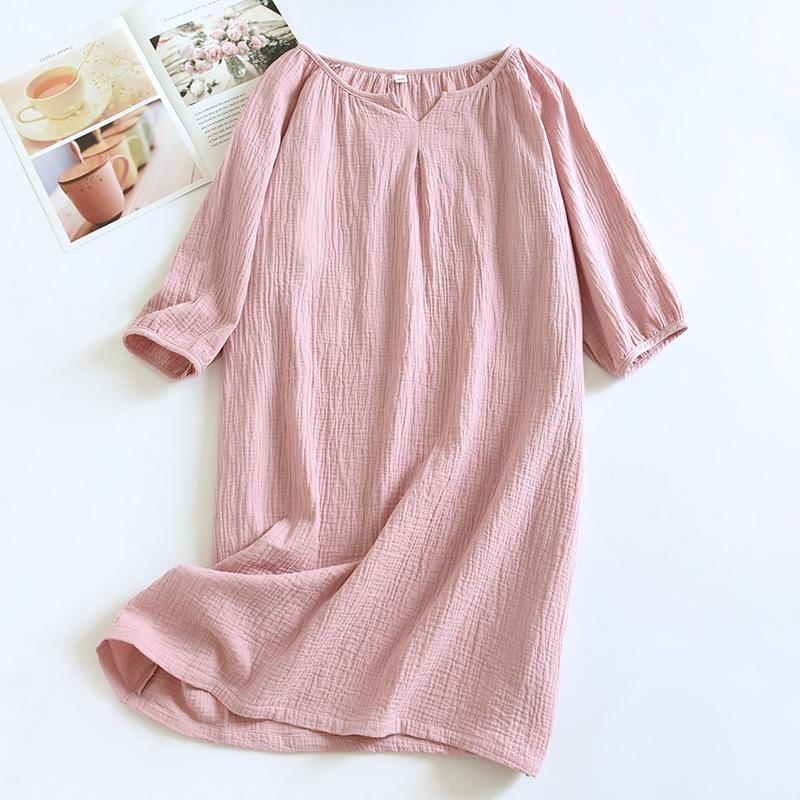 Solid Color Women's Summer Round Neck Cotton Nightgown Plus Size Loose Home Night Wear Dresses for Women Sleepwear