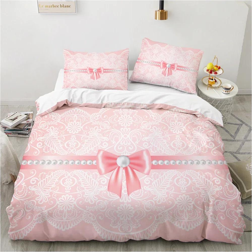 3D Printed Bow Pink Comfortable Duvet Quilt Cover Pillowcase Bedding Set Children Bedroom Decoration Home Textile