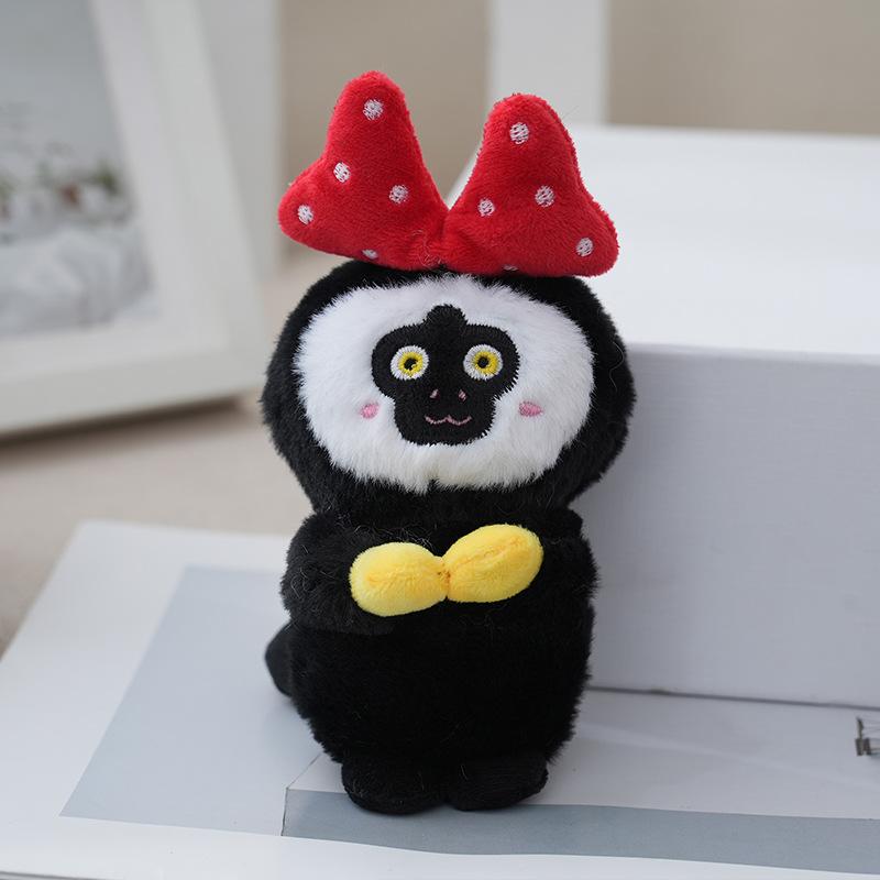 

Fluffy Monkey Dudu Plush Toy Unique Cartoon Style Soft Doll Ideal Kids For Red Bow