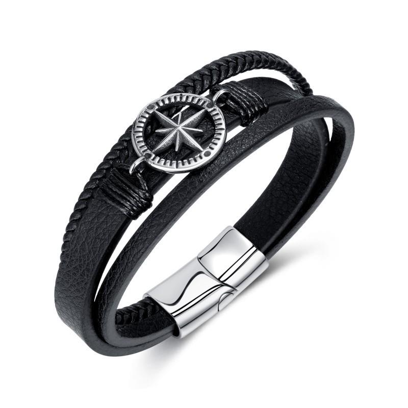 

Hand Woven Men s Leather Wristband Foreign Trade Hip-hop Style Round Brand Octagonal Star Bracelet